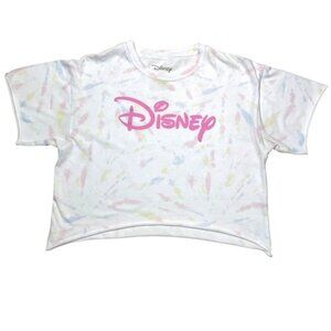 DISNEY White Pastel Tie-Dye Cropped T-Shirt - Size Medium